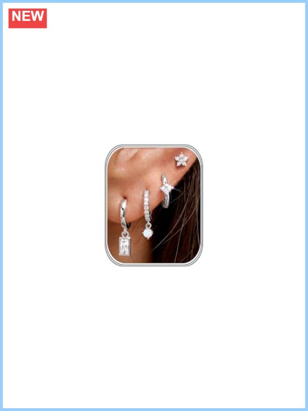 4 Pairs Sterling Silver Earrings Set Huggie Hoops Dangles Studs Hypoallergenic